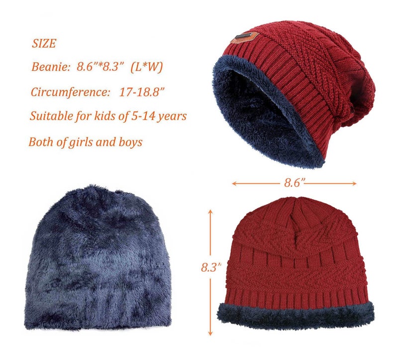 HINDAWI Winter Hats for Girls Boys Kids (5-14 Years) Warm Snow Knit Beanie Windproof Slouchy Skull Cap Red - Image 5